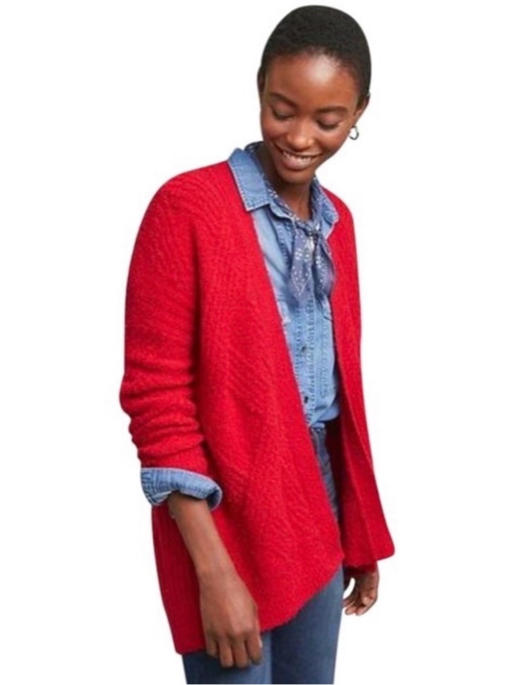 Anthropologie Red Open-Front Women's Cardigan